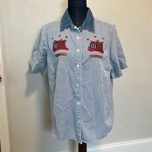 Vintage Capistrano button down Americana embroidered cotton shirt size 18